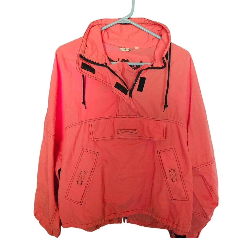 VTG Summer Gear Winbreaker Women M Outdoor Zip Mock Neck Pullover Salmon Pink
